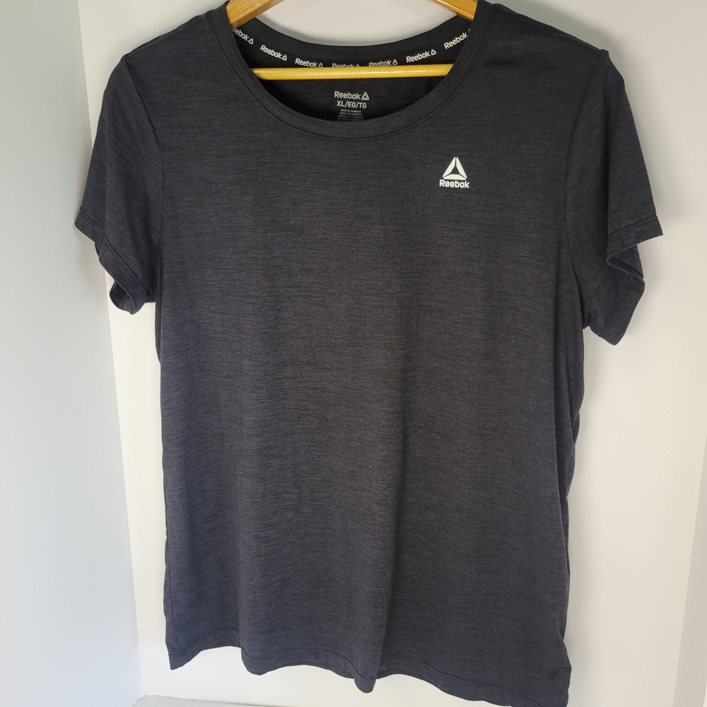 Reebok Womens XL Dark Grey Heather Short Sleeve Athletic T-Shirt Delta Logo